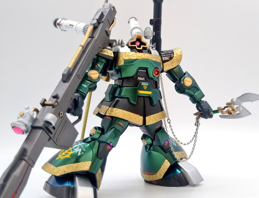 上野 フォン タヒチアン ドズル専用リックドム Hg 完成 Mgで販売されてる らしい けどそれをhgのドムで作ったよ 作ってる途中で気付いたけど 式典用儀仗機 なのにバックパック改造して機動力と継戦能力を上げてしまった上野さん まあいいや