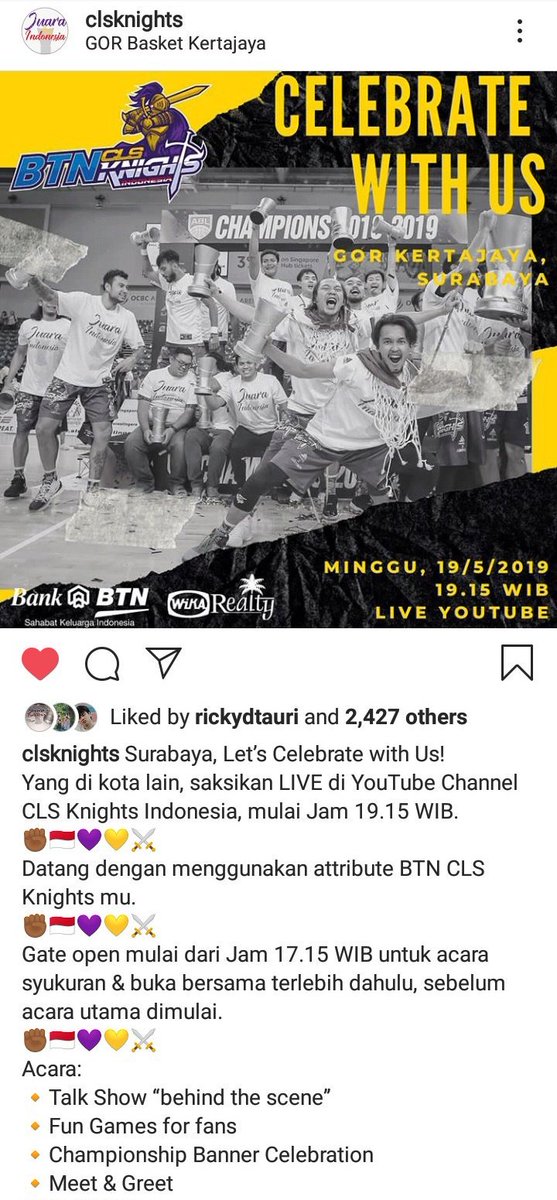 nanti sore kita Ramaikan GOR KERTAJAYA lagi ya rek 💜💛🏆
