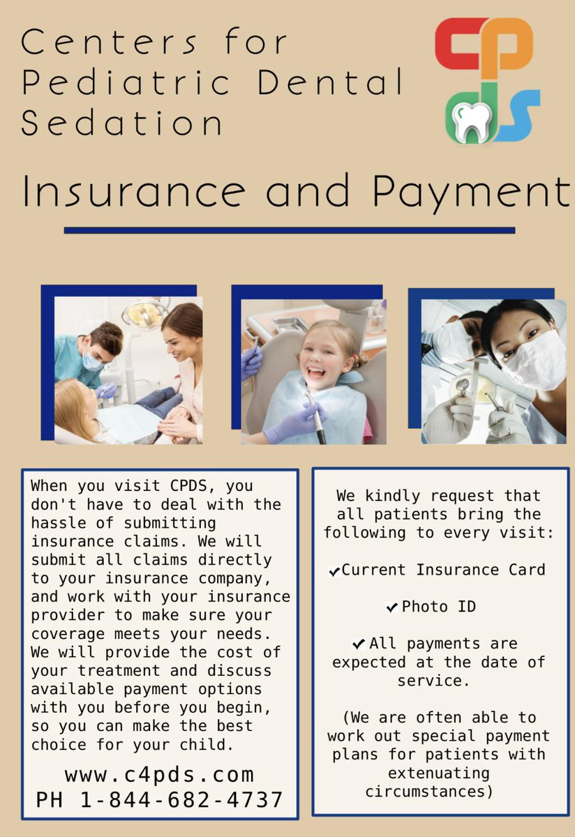 CSedation's tweet image. Here at Centers for Pediatric Dental Sedation we make the payment process hassle free!

We work directly with your insurance provider to make sure that your coverage meets your needs !

Contact us today for more information on how we can assist you and your family today! 😄