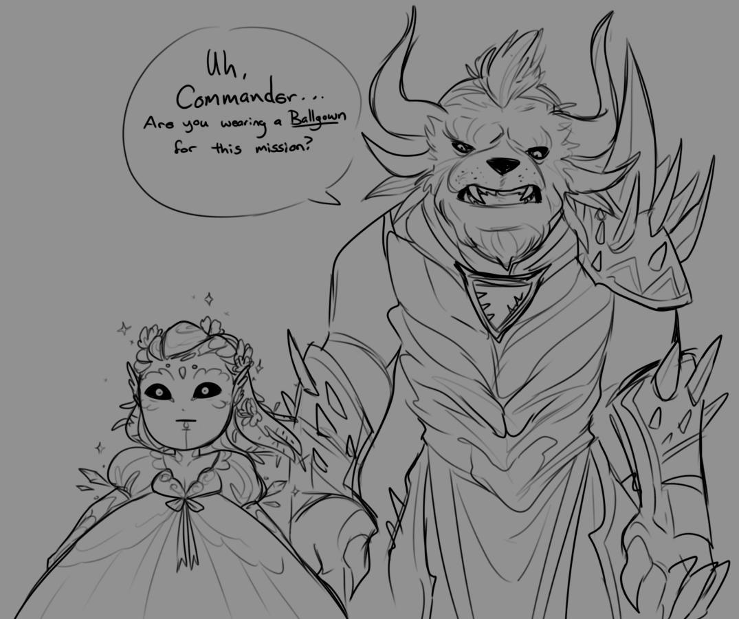 EmyBunnyy's tweet photo. Dedre's outfits just keep getting more and more elaborate and I realized how weird it'd be to actually watch her do missions in some of the outfits.
#sylvari #charr #rytlock #gw2 #guildwars2 https://t.co/1aggdHWuk7