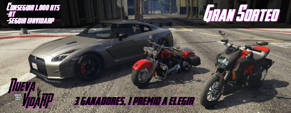 NVidarp's tweet photo. ¡¡Chicos el sorteo más esperado!!
Tenemos que llegar a 1000rts
Para participar:
RT + seguir a @NVidarp
Hay 3 ganadores.
El premio, coche o moto vip a elegir de la foto.

Si ganas y no tienes whitelist ENTRAS POR LA CARA :D https://t.co/WrfmowpMtp