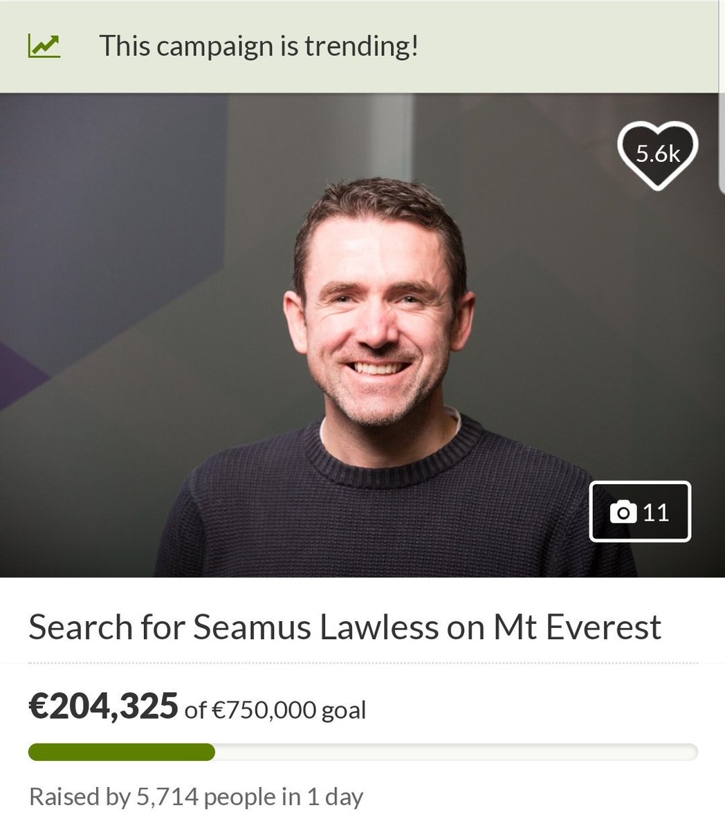 The <a href="/gofundme/">GoFundMe</a> campaign for <a href="/seamuslawless/">Seamus Lawless</a> has reached over €200,000! An amazing show of support for his family and their search &amp; rescue effort to #BringShayHome by friends, colleagues and the public.  Thank you for the continued support.  gofundme.com/seamus-lawless