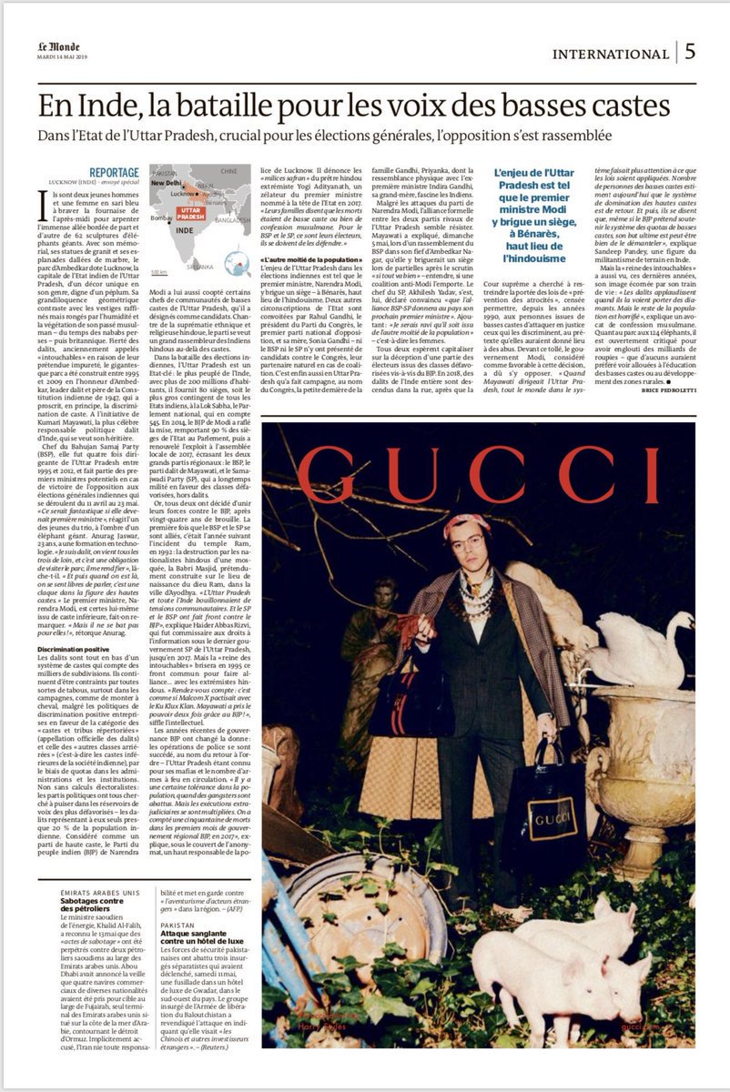 HarryS_Source's tweet image. 📸 • Harry in the newspaper @lemondefr for Gucci