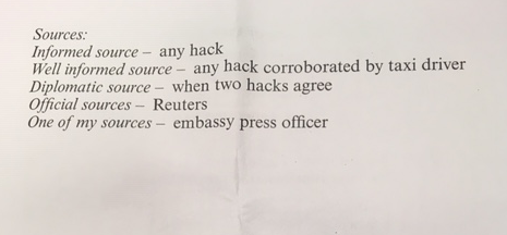 Holman's guide to desk and reporter speak."One of my sources" = Embassy press officer.5/5