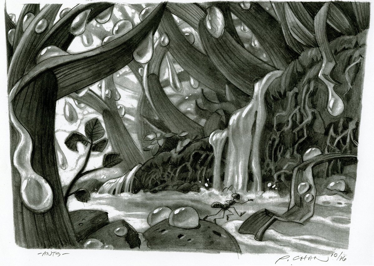 Gradually turned to the cinema (he participates in the concept and storyboard of Superman Lives, Star Wars Episode 1, Harry Potter 1, the son of the Mask) ... Peter Chan signs almost all of the concept arts of  #Antz (1996)
