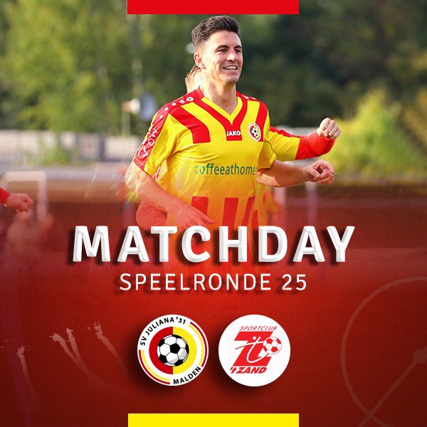 #MATCHDAY ❤💛 Vandaag kunnen we kampioen worden. Kom jij ons vanmiddag aanmoedigen?

🆚 Sc 't Zand
🏟 Sportpark de Broeklanden
⏰ 14:30 uur

#LaatHetVandaagGebeuren <a href="/JulianaMalden/">SV Juliana '31</a>