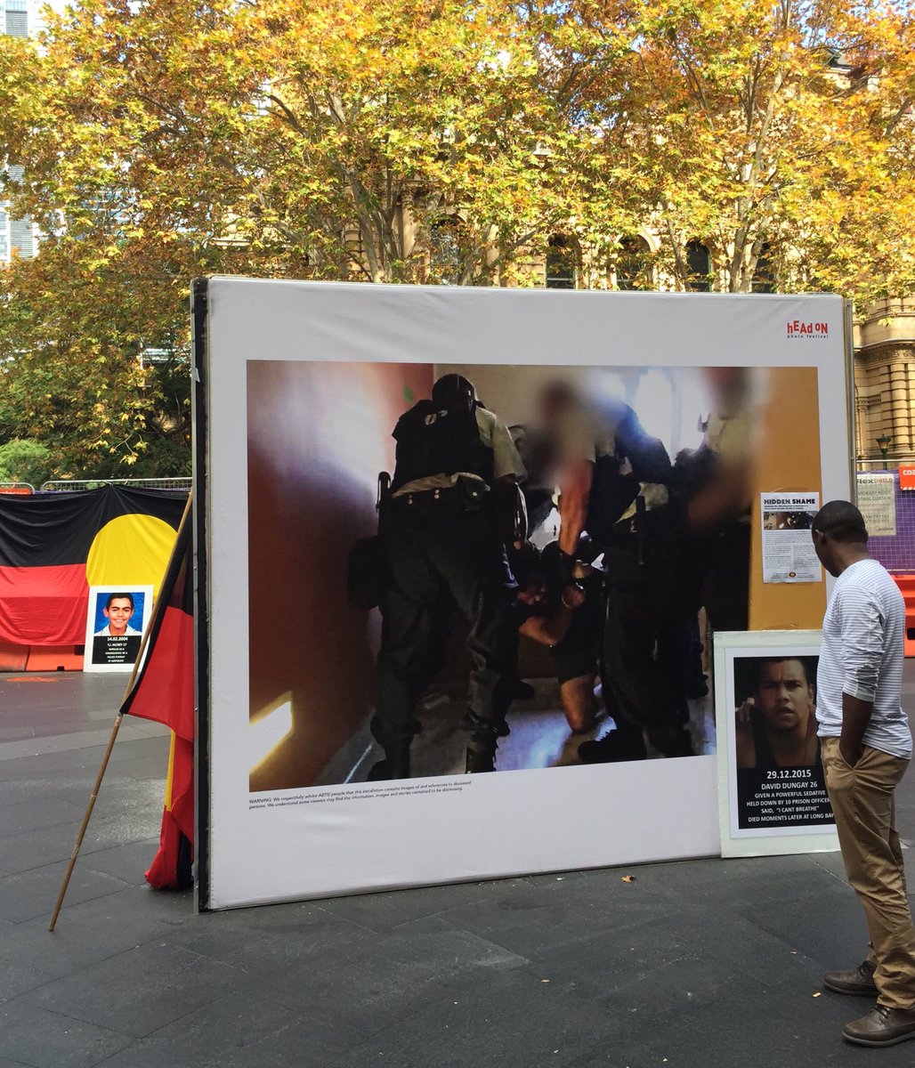 LizDeepJones's tweet photo. LastDay @HeadOnPhotoFest Honoured2exhibit #ABTSI #DeathsInCustody #installations supported by @Jumbunna_Inst Families fighting for justice!”I want those responsible for my son’s(David)death charged for murder.”Said Mum,LeetonaDungay @amnesty @UN https://t.co/Dqe12zNILs