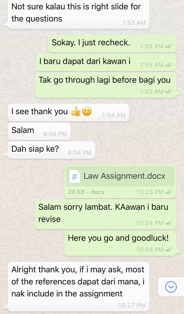 twt_Assignment's tweet image. Tumpang lalu testimoni lagi. Law Assignment submitted last Thursday. Thank you! ๐