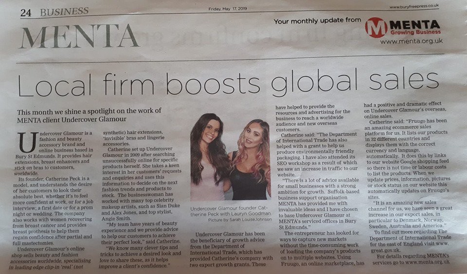 Thank you so much to Leanne @WoMenta <a href="/MENTABusiness/">MENTA Business support for Norfolk and Suffolk</a> <a href="/buryfree/">Bury Free Press</a> for this fab article 👏🙌🏽 We share how <a href="/Fruugo_UK/">Fruugo UK</a> <a href="/fruugo/">Fruugo (fruugo.com)</a> <a href="/TedHettich/">Ted Hettich</a> &amp; the Dept of International Trade @tradegovuk &amp;
<a href="/FootprintDigit/">Footprint Digital</a> have helped our #SME international #export sales for   undercover-glamour.com 👏🙌🏽