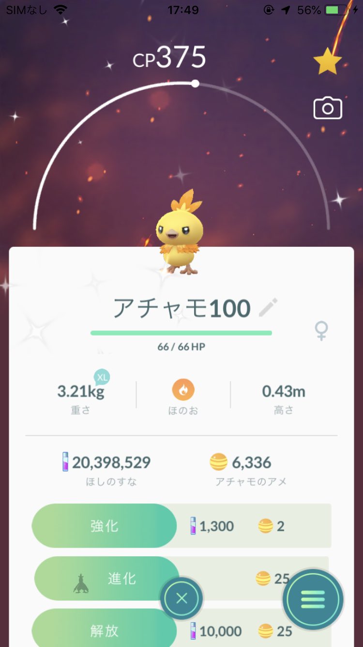 ソラ ポケモンgo東京 アチャモ色違い個体値100 ゲットしました しかも メスでした 色違い100は2体目です 嬉しすぎる あとで 進化フル強化します T Co Lic6epmjqp Twitter