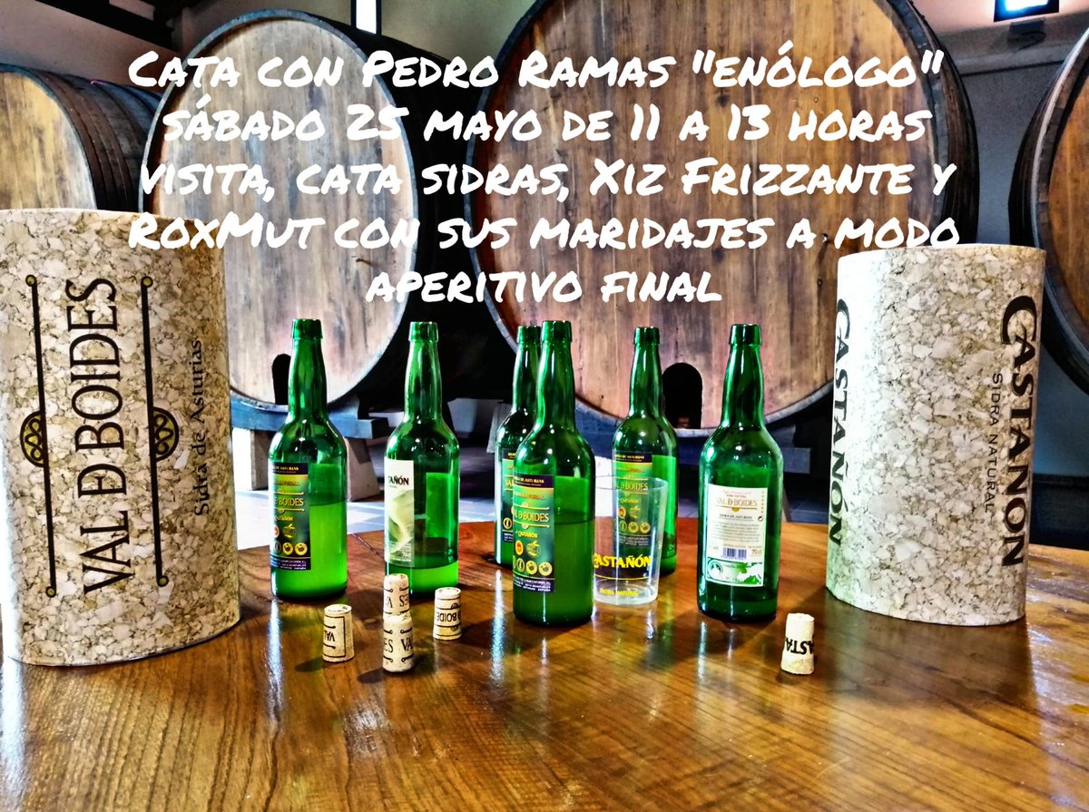 SIDRACASTANON's tweet photo. Próximo sábado 25 de Mayo Cata dirigida por el enólogo de Castañón, experiencia única donde aprender a conocer la sidra de Asturias "sidras monovarietales" y las innovaciones en base de sidra como #Xiz y @roxmut. Compra tu entrada! Plazas limitadas!  https://t.co/yddeViUaXl https://t.co/srN54jhjxW