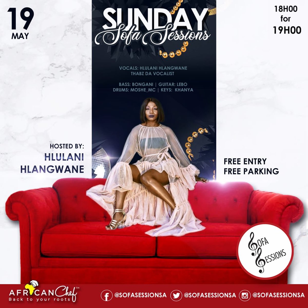 SofaSessionsSA's tweet photo. Who’s ready for SofaSessions Tonight? 🎼🎤🎸🥁 We will be holding down the fort @AfricanchefSA tonight with @HlulaniMusic @ThabzDaVocalist https://t.co/H25YqAjUoI
