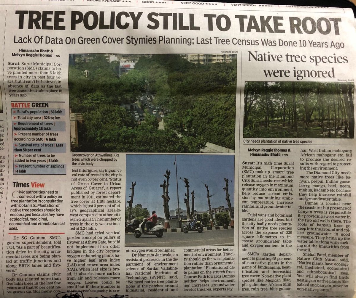 rajeshhmodi's tweet photo. @DrJagdishSurat @OurSMC @drrajivguptaias @MySuratMySMC @CommissionerSMC @CMOGuj @ncseerc Few of the best suggestions and news articles written by @MelvynthomasTOI @HimanshubhatTOI in @TOICitiesNews @TOIIndiaNews @timesofindia Hope we learn from this and target #MillionTree target ! Citizens are also eager to participate for care and monitoring of saplings. https://t.co/GCeGb3AGWP