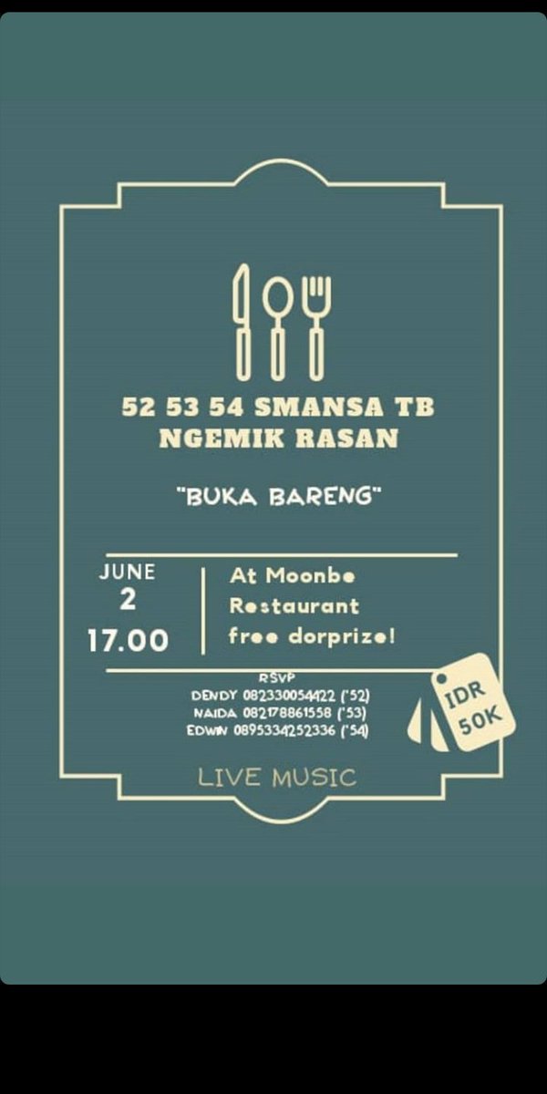 Soree sobat smansaku🤗 Ada kabar baik lagi nih. Bukber 3 angkatan!!! Udah pasti rame dan seru banget. Bisa hubungi masing² cp nya ya kak untuk info lebih lanjut. JOIN LAH MASA GAK JOIN😝
#sekedarinfo