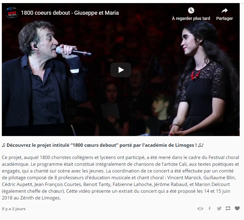 educmuslimoges's tweet photo. Le projet académique 1800 coeurs debout à l'honneur sur la page officielle Ecole en choeur @aclimoges @eduscol_edmus @EducationFrance 
https://t.co/RV5qNhP53B https://t.co/R8JrZGmJk8