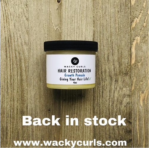 WackyCurls's tweet photo. Get growing! Our Hair Restoration Growth Pomade 4oz is back in stock. #wackycurls #backinstock #growwithus #thinninghair #bestpomadeyoucanbuy #yourhairdeservesthebest https://t.co/J57h8rffns