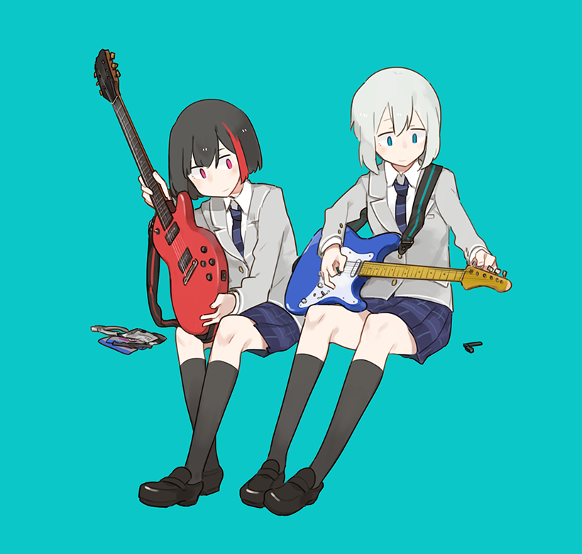 青葉モカ ,美竹蘭 「弦替えそしてチューニング。 」|グライダーのイラスト