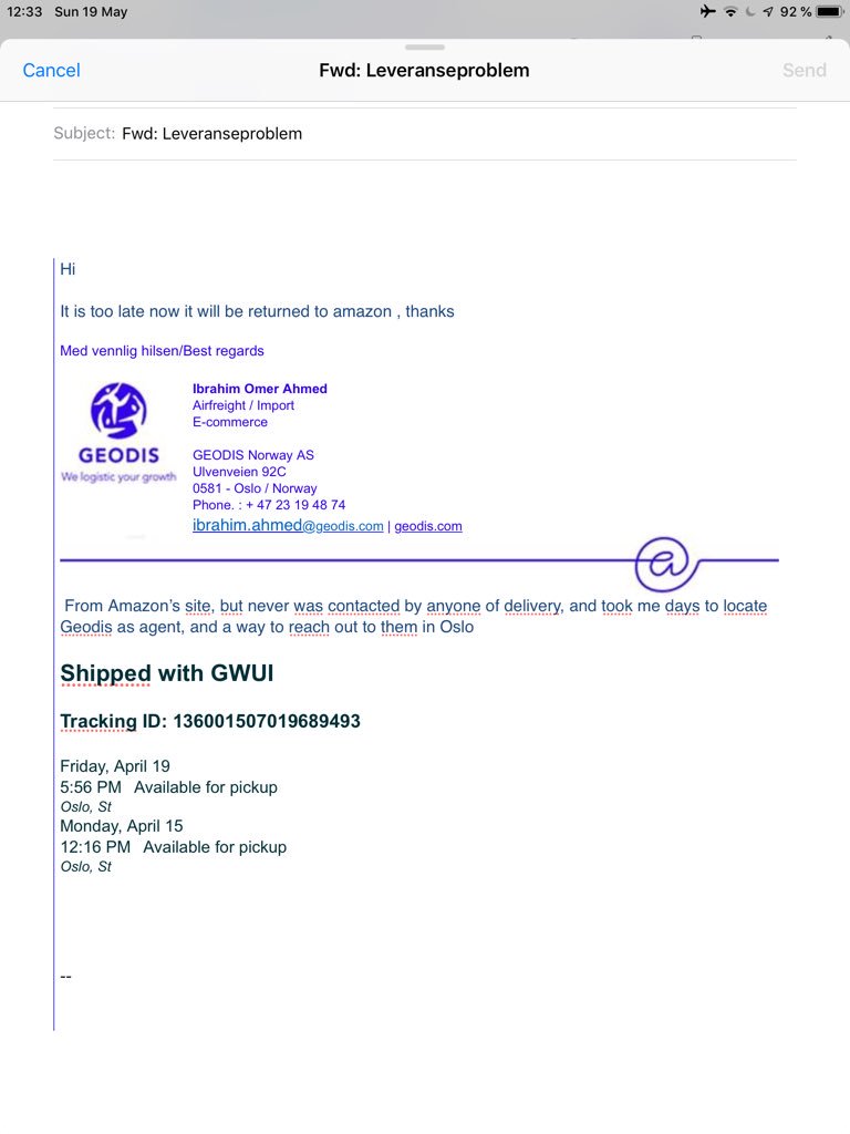 ValutaTrader's tweet photo. @Moodus_Operandi @amazon @AmazonHelp Terrible service #GWUI Carrier. Never order from Amazon again. None to take resposibility. Lost money. @GEODIS_Group https://t.co/OebNnDYYdo