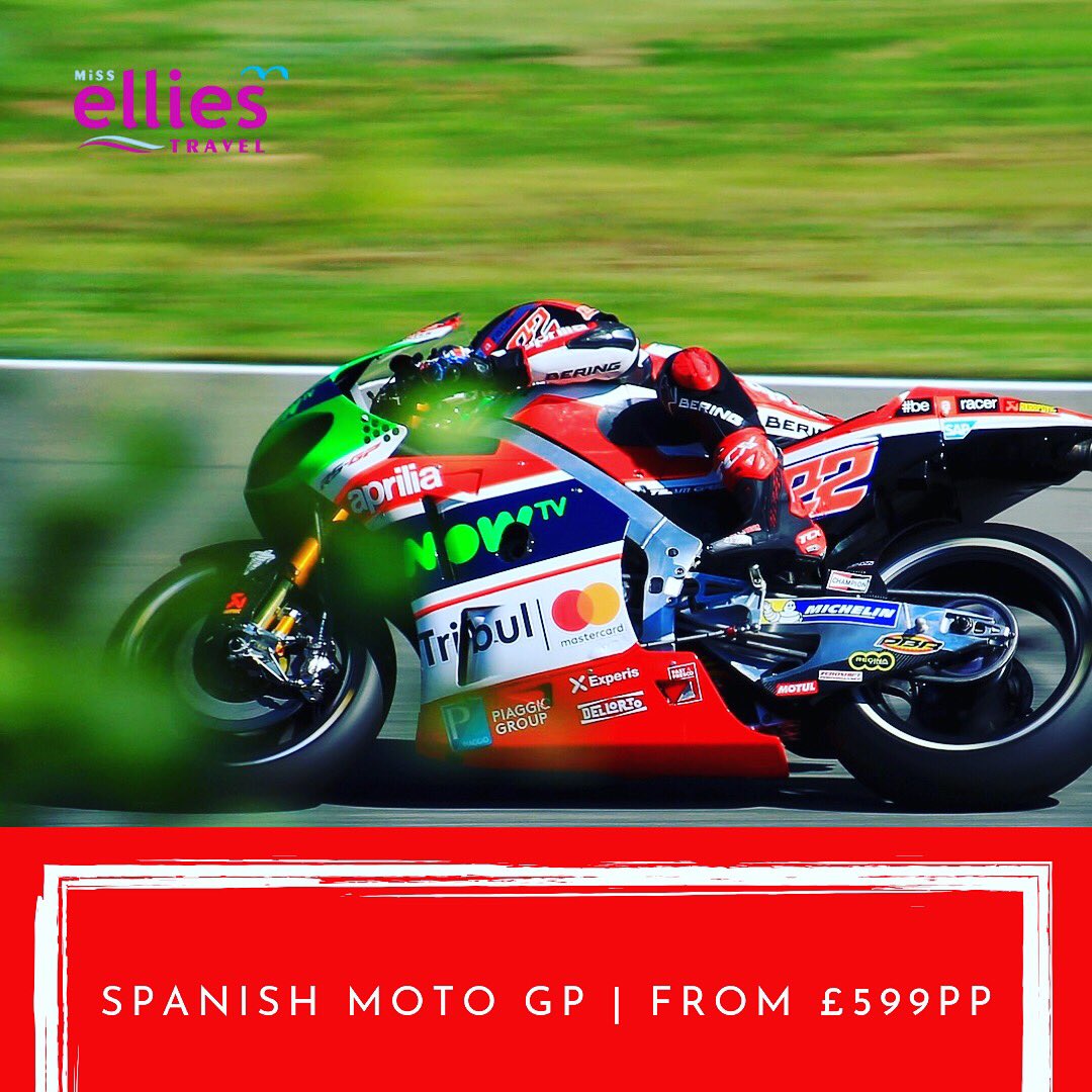 SPANISH MOTO GP - FROM £599pp

★ Travel 13th June 2019
★ Return Flights from Gatwick to Barclelona ✈️
★ 4 Nights 
★ 3* Hotel Internacional Rambles Atrium
★ Twin Room Only

3 Day Super-fan Grand Stand Tickets Included

BOOK TODAY!! 

Subject to availability