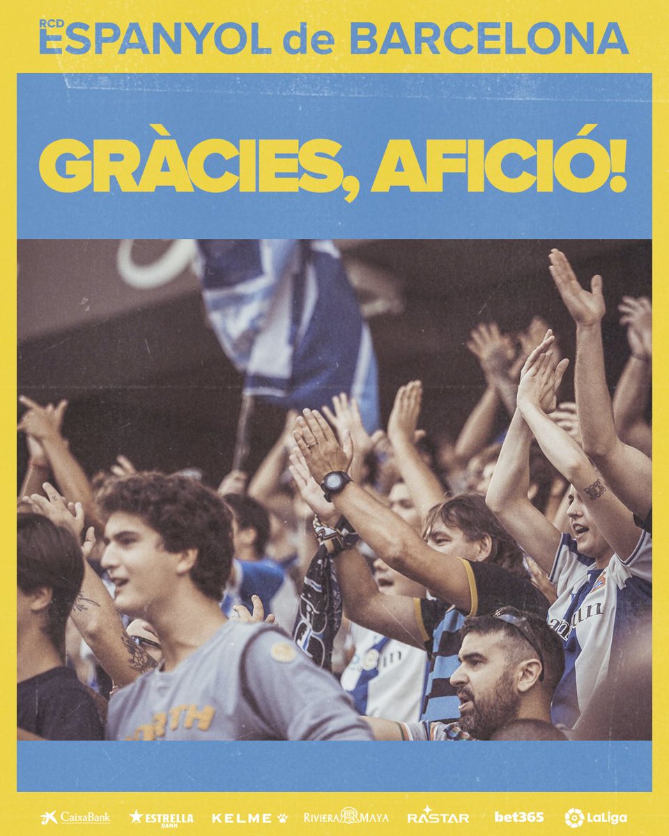 RCDEspanyol's tweet photo. Pel vostre suport incondicional. Junts som invencibles. Gràcies, afició! 💙

Por vuestro apoyo incondicional. Juntos somos invencibles. ¡Gracias, afición! 💙

For your unconditional support. Together we're invincible. Thank you, fans! 💙

#RCDE | #Volem | #EspanyoldeBarcelona https://t.co/skZnDElrRu