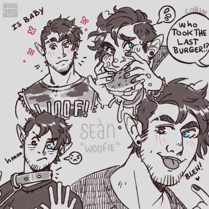 Some warm up doodles of my dumb werewolf jock oc Sean aka Woofie which literally translates into Barky so you know whats up-

(He's a himbo and i love him) 