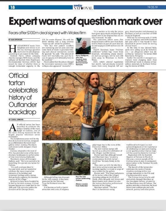 A big thank you to <a href="/SunScotNational/">Good News Scotland</a> for including news of our new #Culrosstartan in their paper today, with Beth looking gorgeous in our tartan scarf @CulrossNTS palace gardens, <a href="/TaffledThreads/">Claire Hunter</a> <a href="/Greengategalle1/">@Greengategallery</a> #scotlandisnow #tartan #Outlander #independentmakers #handwoven #Fife