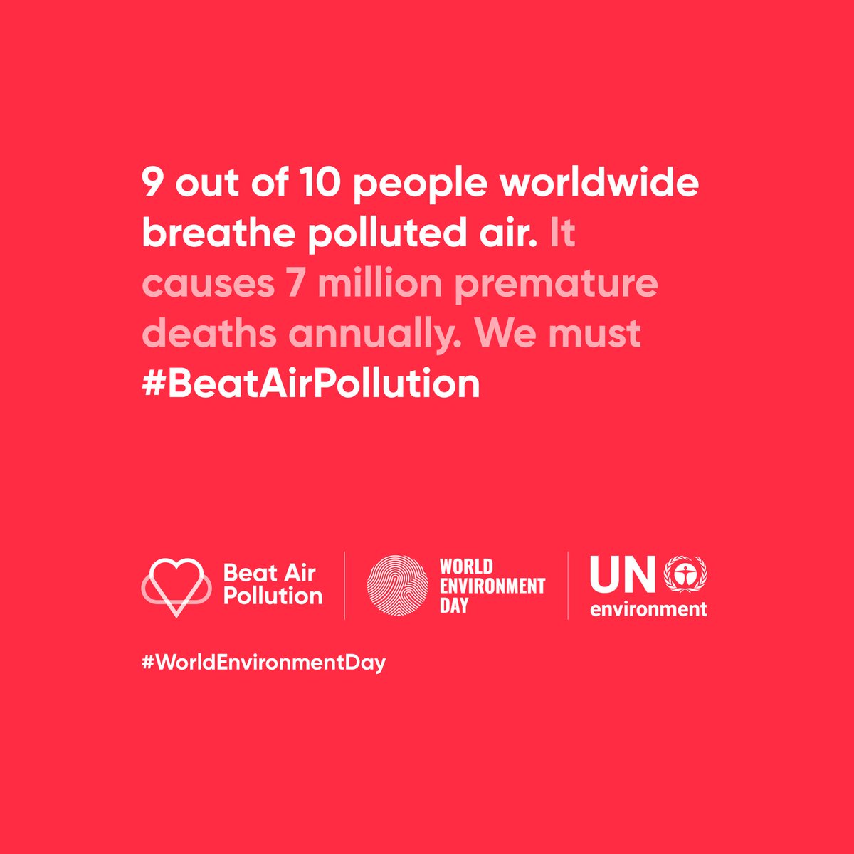 UNEP's tweet image. Air pollution harms our health and our common home 🌎🌏🌍

This #WorldEnvironmentDay, the global community will take action to #BeatAirPollution. 

Learn more about this critical issue &amp;amp; how you can get involved: bit.ly/2Vthsmi