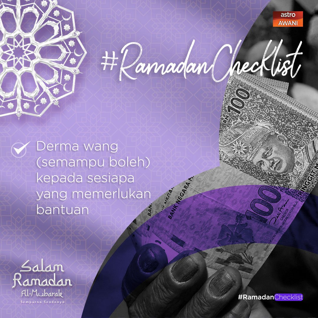 501Awani's tweet photo. Di bulan yang mulia ini, apa kata anda dermakan wang kepada sesiapa yang memerlukan kalau tidak dapat banyak sedikit pun jadilah, yang penting anda lakukan dengan ikhlas ya!
#RamadanChecklist
#SempurnaSeadanya https://t.co/UVG35jYYdA