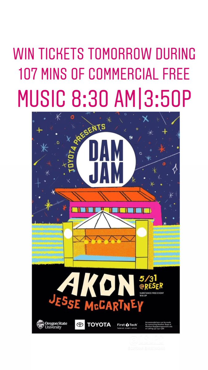 JAMN1075's tweet photo. 2 @Akon songs back to back will get you tickets this week for @osu_pc #DamJam 🙌🔈 https://t.co/w2GTjGudnX