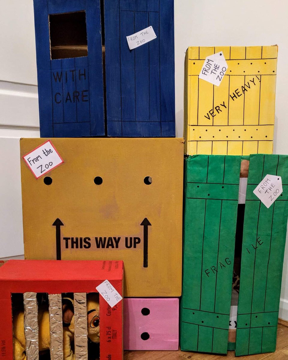 These boxes are ready to be packed for next week's session 📦🐘🦁🐪🐍🐵🐸🐶
#woodley #tilehurst #theale #storytime #dearzoo #ChildrensBooks #childrenscrafts #bringingstoriestolife #makingreadingfun #lovebooks #storyprops