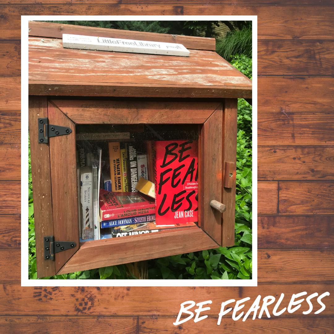 CaseFoundation's tweet photo. Look what we found in our local @LtlFreeLibrary! We're so excited to celebrate this organization's 10th anniversary & encourage you to visit one in your own neighborhood. Consider sharing #BeFearless, one of #LittleFreeLibrary's #ActionBookClub recommended books to read! #LFL10 https://t.co/j6VdbtOuHn