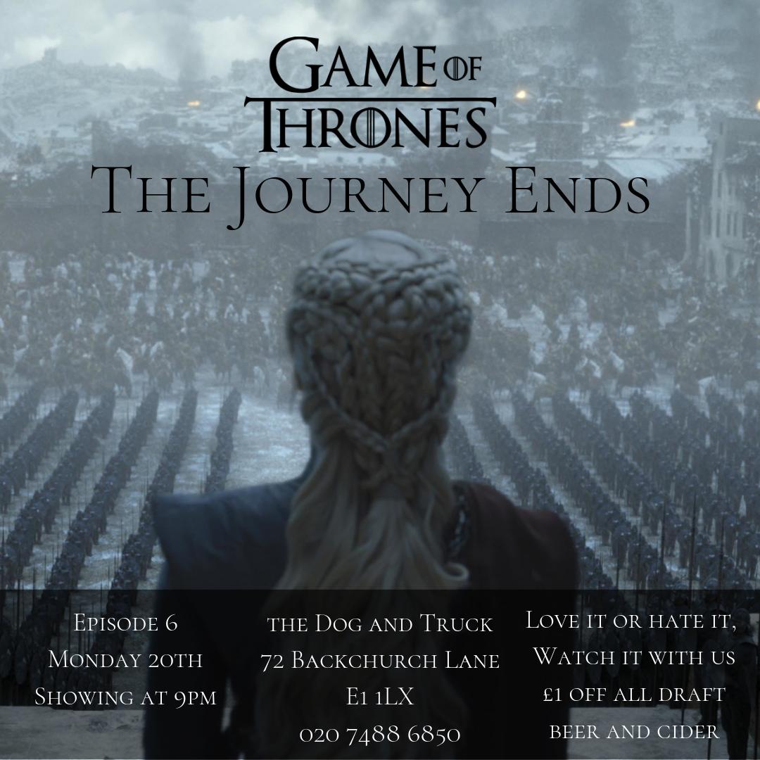 The Finale is here! Whether you're loving it or hating it, it'll go down better with a pint, and with £1 off all draft products every Monday, you should watch it with us. 

#gameofthrones #got #tv #beer #food #drinks# #whatareyoudoingdanaerys #london #pubs #aldgate #eastlondon