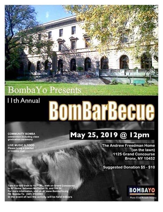 Saturday, May 25, 12–6PM #BomBarBecue in @AFHBronx Join @NYCBombaYo for this annual #community celebration honoring #PuertoRico’s #African #heritage through #Bomba #music & #dance! “#BombaYo”, #CulturaEnVivo! SUGGESTED DONATION $5 – $10 For more info: facebook.com/events/4133026…