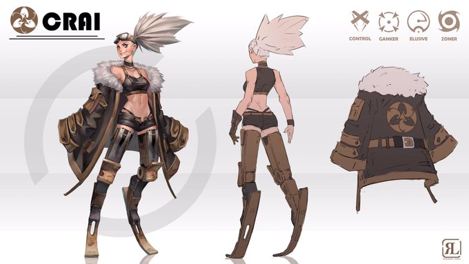 New character for my personal project. 
Her name is Crai, she lost her legs in the past, and replaced them with mechanical prosthetic's, greatly improving her mobility. 
She's a technician and good at strategics
#conceptart #characterdesign 