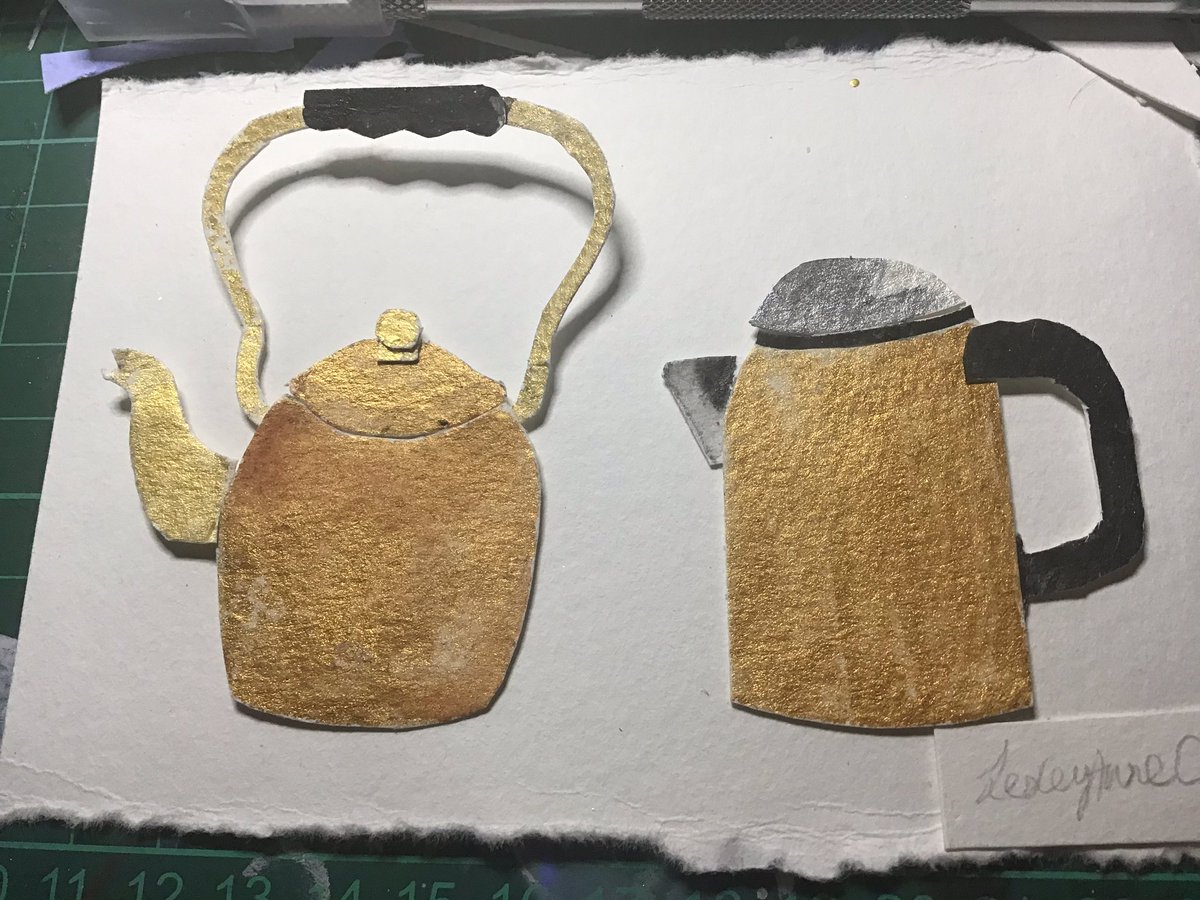 Ennayelsel_art's tweet photo. Polly put the kettle on.
Two different copper kettles in papercut and paint style
For the May 2019 Doodlewash Challenge. The prompt for the day was 'copper bottom '
haha ..bottom 🤣🤪 I have an 8 year old son we appreciate those jokes here .
#copperbottom #doodlewashmay2019 https://t.co/99hHrkeXdW