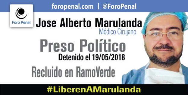 alfredoromero's tweet photo. #19Mayo Hoy cumple un año de arbitraria prisión política el médico cirujano José Alberto Marulanda. Hoy se realiza pancartazo a la salida de iglesias Don Bosco, Chacao. Apóyanos con un RT y un  mensaje  por twitter, instagram. Haz tu pancarta, haz tu mensaje. #LiberenAMarulanda https://t.co/cgGdQDYRVx