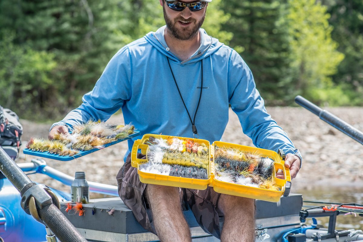 spokaneflyshop's tweet photo. The meat platter. 🥩 Kelby contemplates ones of life’s most difficult choices... which fly to use. 🧐🤔#streamerfishing #flyfishing #silverbowflyshop https://t.co/FDh0sAf2nI