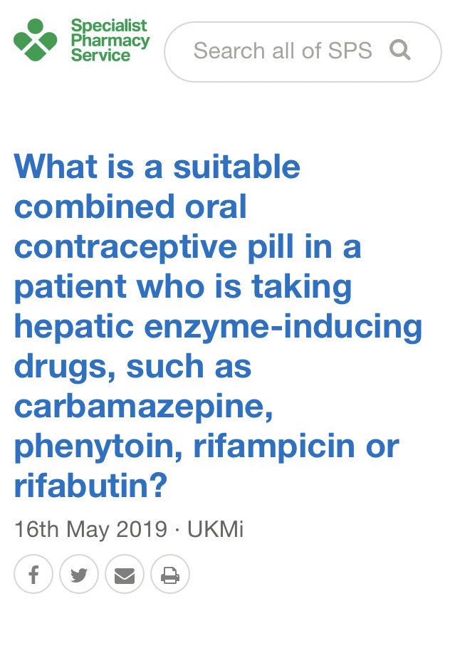 NHS_SPS's tweet photo. What is a suitable combined oral contraceptive pill in a patient who is taking hepatic enzyme-inducing drugs, such as carbamazepine, phenytoin, rifampicin or rifabutin?

Read more: https://t.co/ZZCBgxoJ24 https://t.co/R2GoU4YraJ