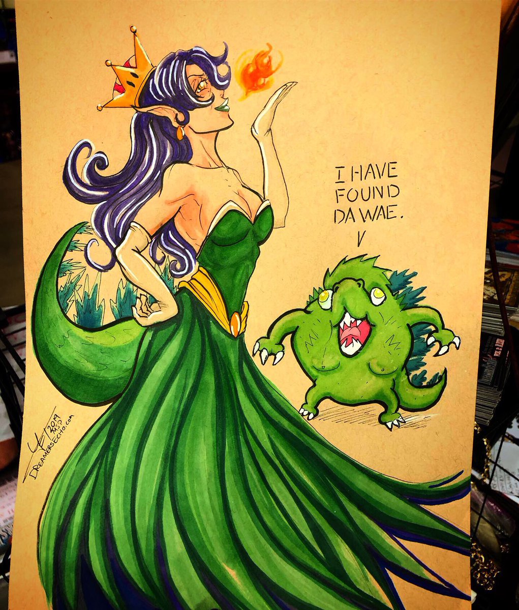 TheJetFalco's tweet photo. Godzillette &amp; Uganda Godzilla commission at #MSPcon #SpringCon! 
#Godzilla #godzillakingofthemonsters #kingofthemonsters #zilla #ugandaknuckles #meme #bowsette #mario #monsters #bowsettecosplay #cosplay #art #artist #drawing #coloring #copicmarkers #copic #doyouknowtheway #sketch https://t.co/dzKK3sC9Il