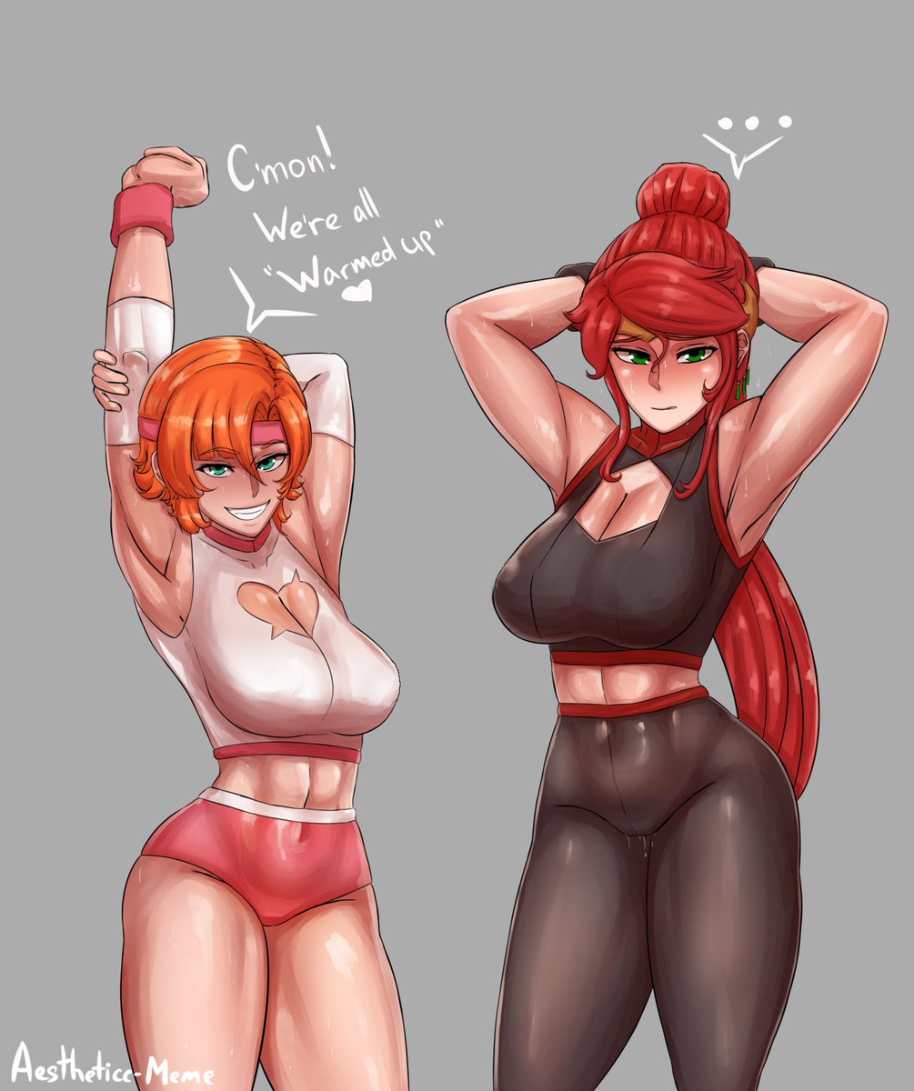 "Aw yeah! Nothing beats a good workout in the morning - though Pyrrha's still a lil' hesitant on going to a new gym I came across . . .

I'm sure she'll be addicted to it soon enough.~""