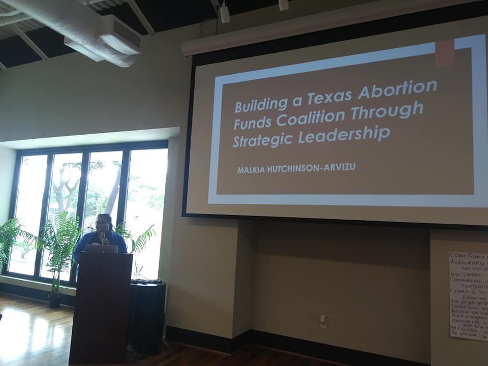 NLC_Houston's tweet image. NLC Houston 2019 Fellow Malik’s Hutchinson-Arvizu gives a spark talk on building a Texas abortion funds coalition #NLCHouston #NLC #sparktalk #NLCFamily
