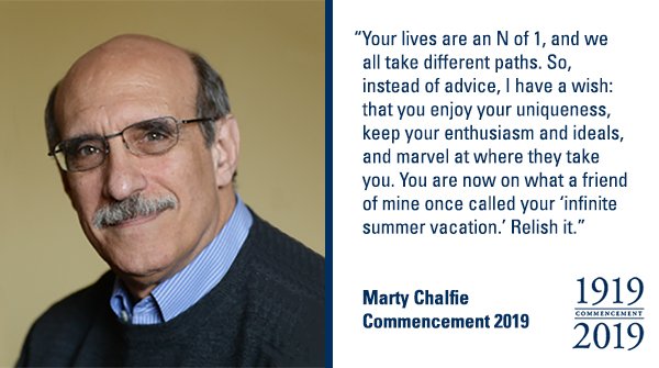 ConnCollege's tweet photo. .@NobelPrize winner Martin Chalfie tells the Class of 2019 about the journey ahead. 🐪🎓🛣️ #ConnColl2019 https://t.co/UivBCq0B6J