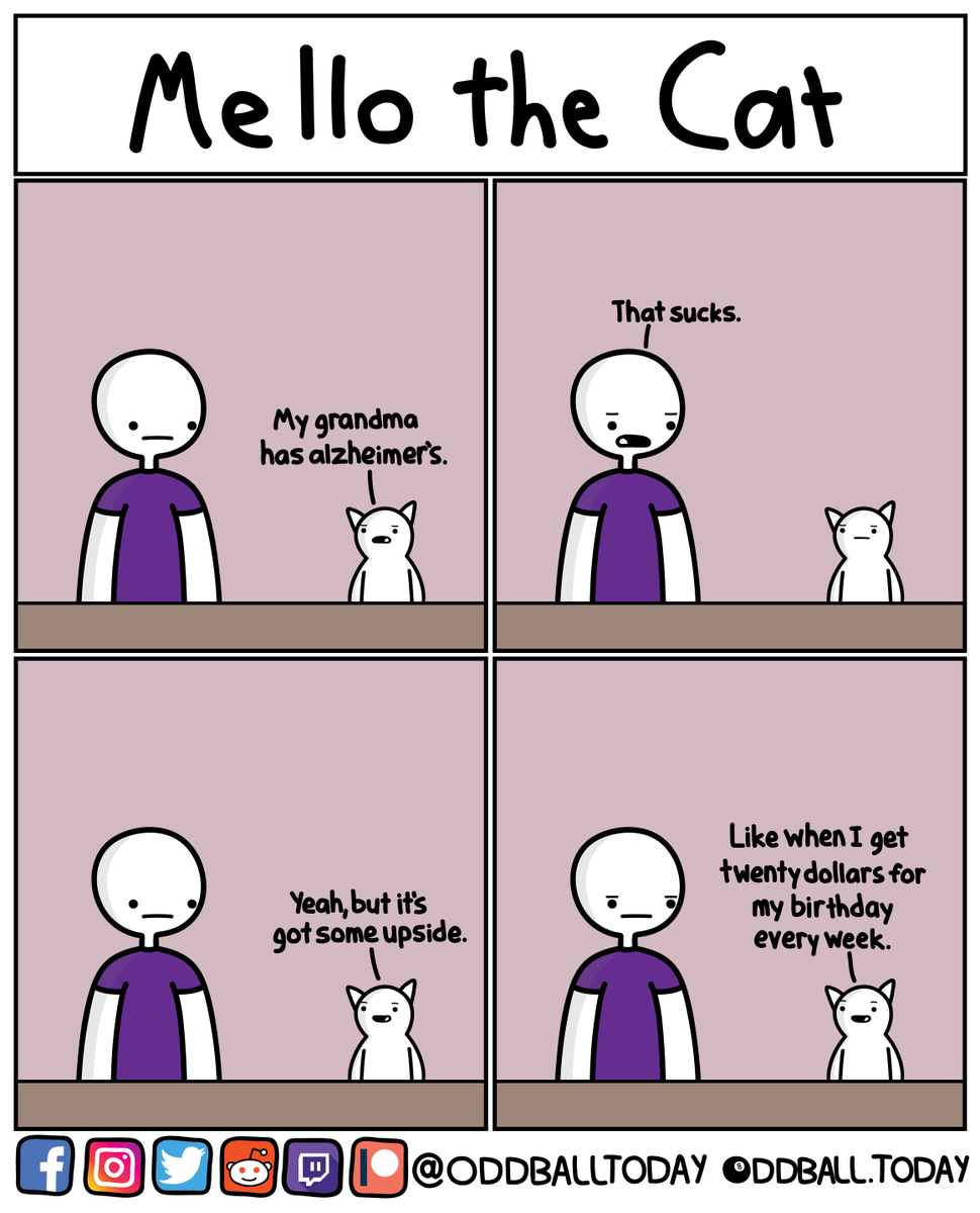 oddballtoday's tweet photo. Comic #390 - Mello: Poor Grandma

https://t.co/16m1pq4Dg7
.
.
.
.
.
.
.
#comic #comics #webcomic #webcomics #cartoon #mellothecat #mello #grandma #grandmom #alzheimer #alzheimers #forget #forgetful #upside #upsides #birthday #birthdaymoney #week #weekly https://t.co/iHDET9k8Zs