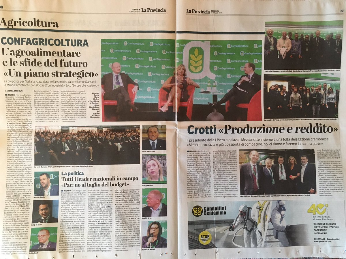 Confagri_ANGA's tweet photo. 19-5-19 quotidiano La Provincia di Cremona #diconodinoi Assemblea @Confagricoltura #giovanidiconfagricoltura presenti!!!
#angafa60 #angacè https://t.co/Dr1GLYySU4