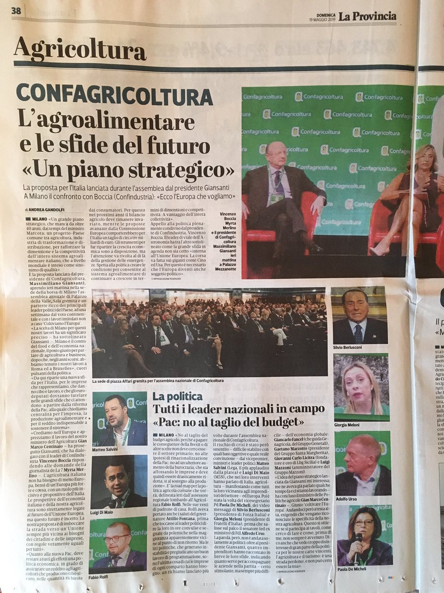 Confagri_ANGA's tweet photo. 19-5-19 quotidiano La Provincia di Cremona #diconodinoi Assemblea @Confagricoltura #giovanidiconfagricoltura presenti!!!
#angafa60 #angacè https://t.co/Dr1GLYySU4