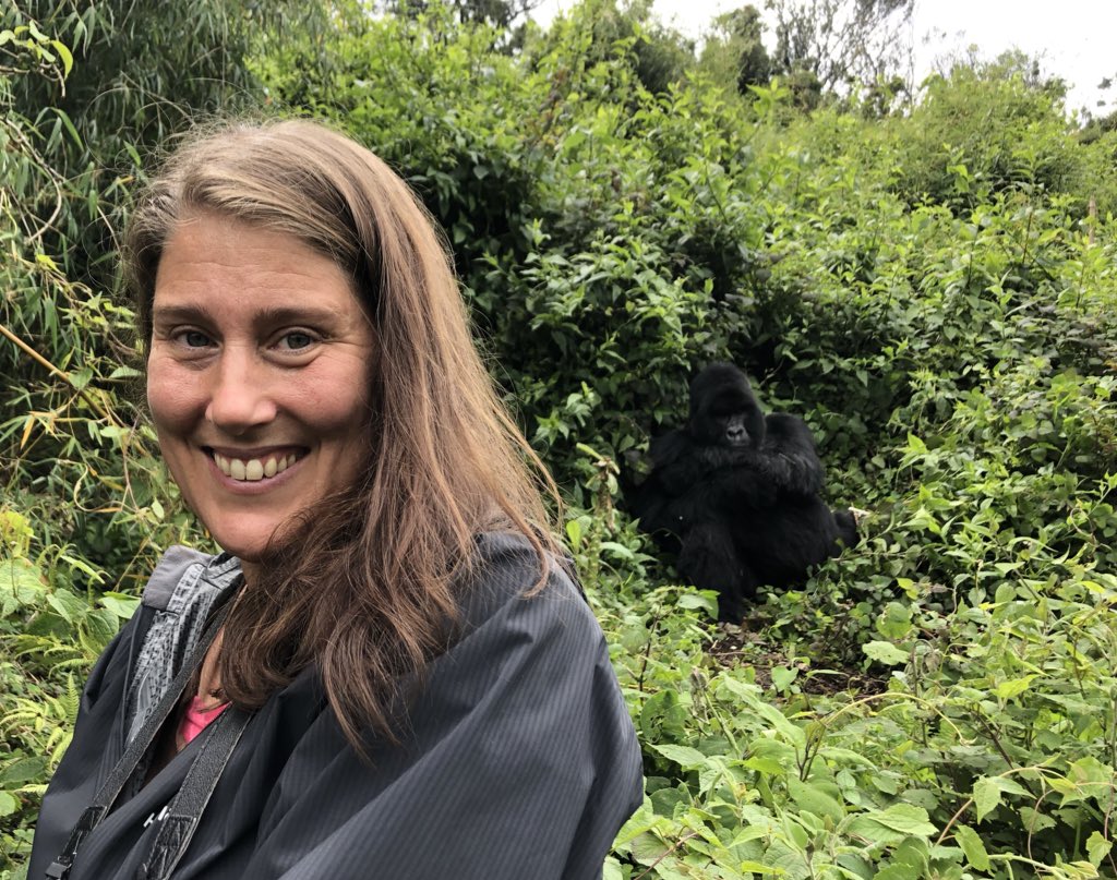 JennyOhlssons's tweet photo. Great day w gorillas but trekking was not a walk in the park! First photo shows my perspective trying not to lose sight of the back of Hon @onduhungirehe &amp; get lost, so there were some exciting challenges of mud &amp; vegetation. 😂However, the amazing trackers made the trip success! https://t.co/BWKJgU4Hxt