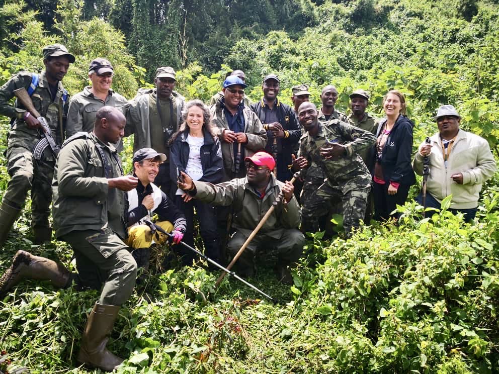 JennyOhlssons's tweet photo. Great day w gorillas but trekking was not a walk in the park! First photo shows my perspective trying not to lose sight of the back of Hon @onduhungirehe &amp; get lost, so there were some exciting challenges of mud &amp; vegetation. 😂However, the amazing trackers made the trip success! https://t.co/BWKJgU4Hxt