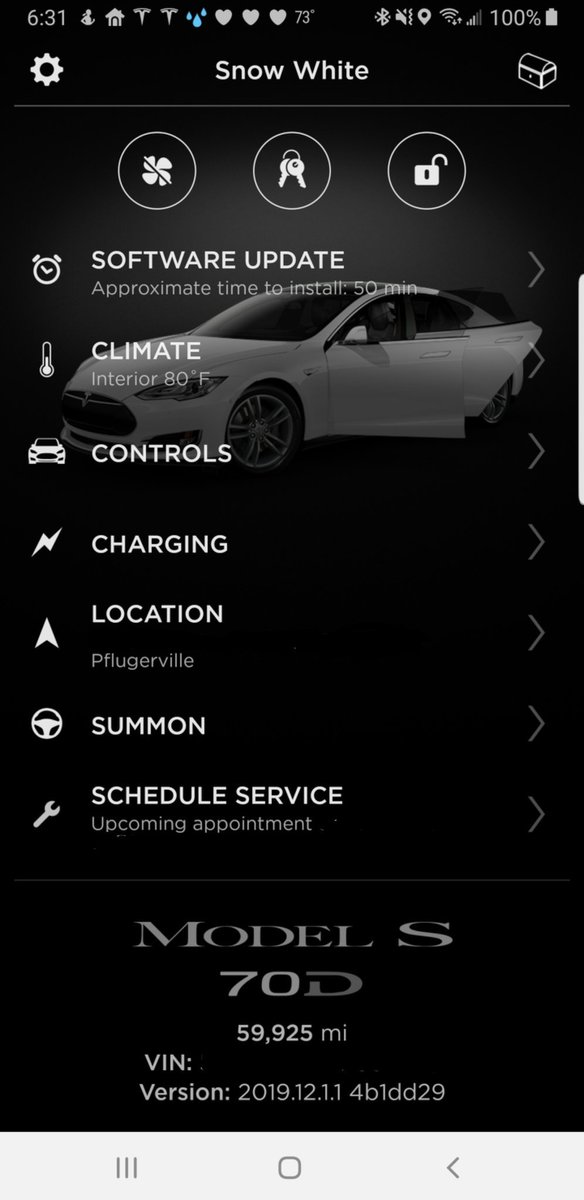 JohnEG78's tweet photo. Well, @Tesla this is interesting. The Car is at our detailer, getting work done. I'll have to go over there on Monday morning to see why we can't connect to Snow White after the update from 12.1. #Tesla #ModelS #70D #OTA #SWUpdate #PlotTwist https://t.co/sxtpJqYR3S