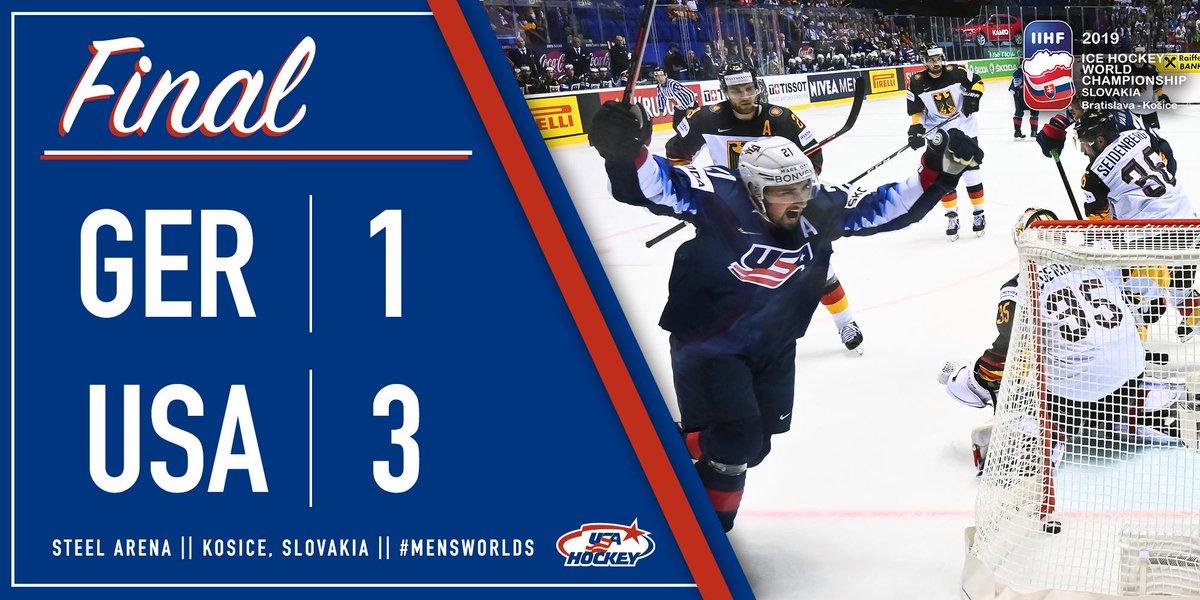 usahockey's tweet photo. A fifth straight win clinches a spot in the quarterfinals. #MensWorlds 

Recap → https://t.co/rQ0GpCZLh7 https://t.co/jF5KAgqbFM