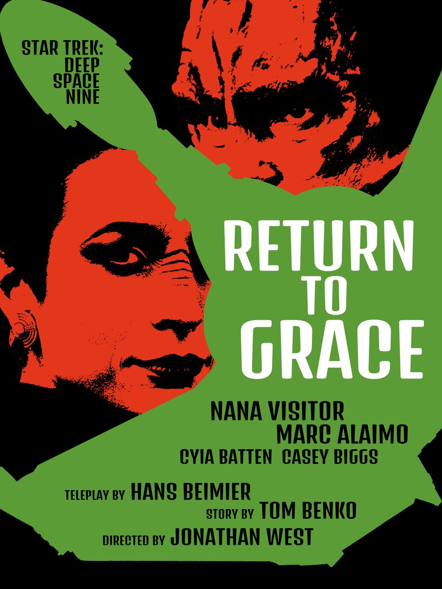 JJLendl's tweet photo. Happy #DeepSpaceSunday, Twitter! Here's this week's #StarTrekDS9 episode poster for "Return to Grace". Find out @BenjaminAhr &amp; @CutForTime's take on the episode tomorrow on the #GreatestGen podcast. #StarTrek #DS9 #DeepSpaceNine https://t.co/fSyyvTcDiE